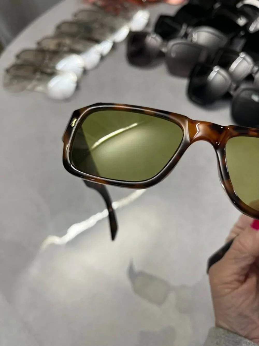 AIRE Pluto Rectangular Sunglasses Tortoise Green Lens Frame